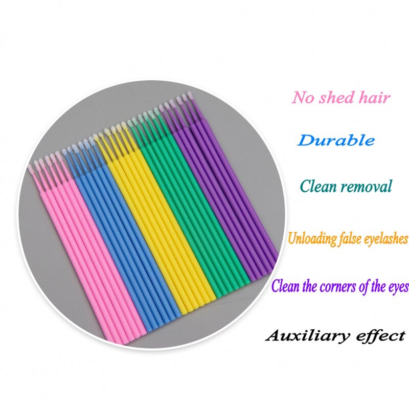 100PCS Disposable Colorful Cotton Swabs MicroBrush Eyelashes Extension Cleaning Swab Cosmetic Tool
