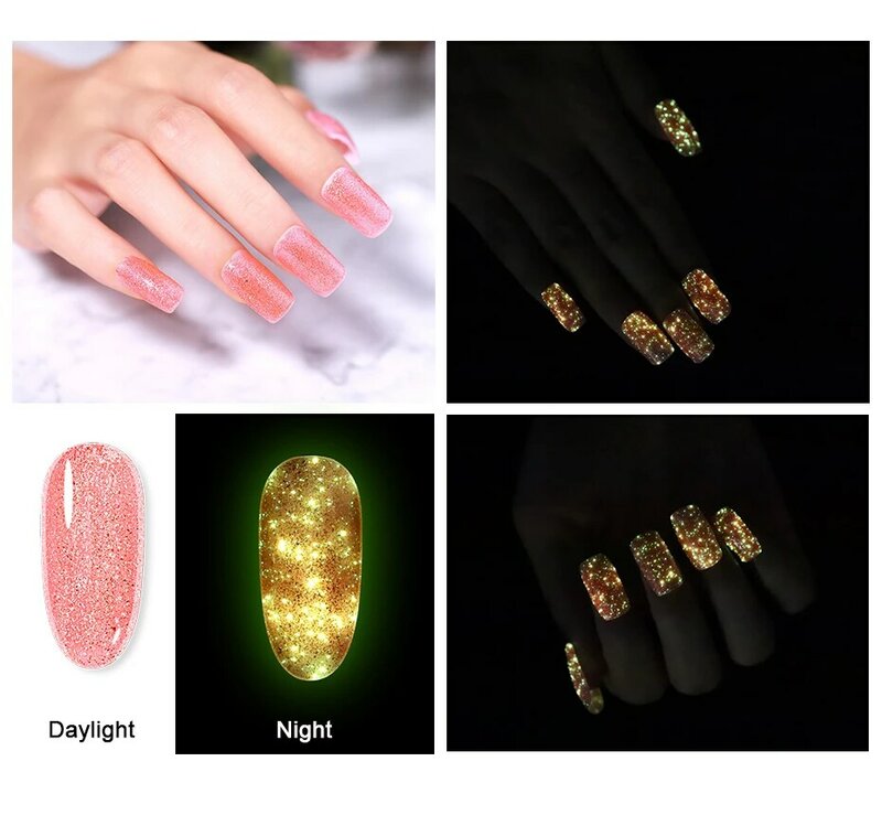 HNM Rosa luminosa doradas de uñas de Gel polaco resplandor nocturno en la oscuridad fluorescente Vernis laca remojo barnices UV LED Semi permanente