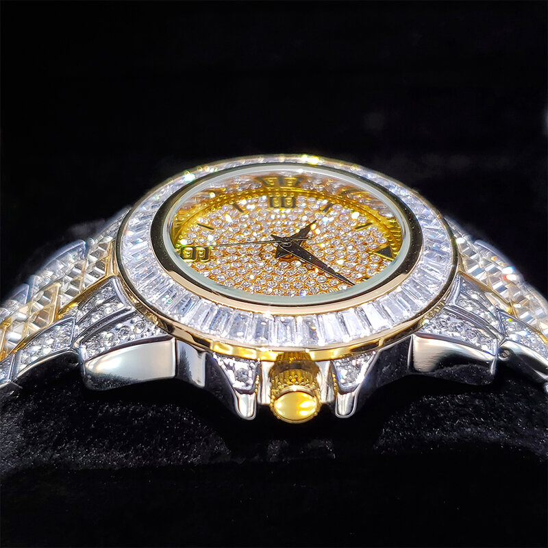 Montres à Quartz pour hommes, en acier inoxydable, étanche, diamant, marque de luxe, horloge, bracelet
