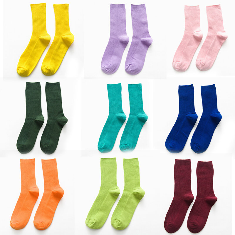 Women Solid Hosiery Socks Mid Tube Socks Pile Heap Fashion New Cute Harajuku Candy Color Cotton Winter Warm