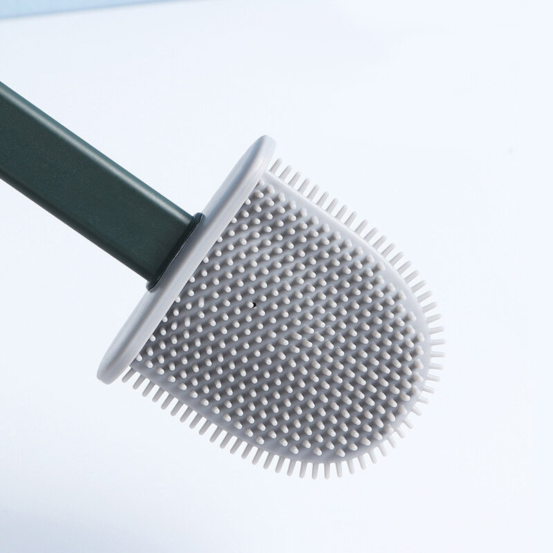 Cepillo de inodoro a prueba de fugas de agua con base de silicona, cabezal plano, cepillo de cerdas suaves flexibles con soporte de secado rápido