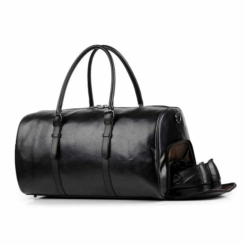 Bolso de cuero con compartimento para zapatos para hombre y mujer, bolsa de viaje para el fin de semana, para equipaje, gimnasio, deportes
