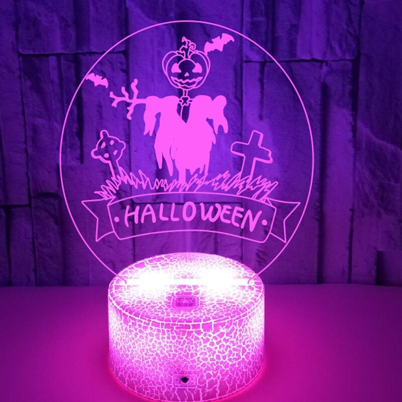 Halloween Decorative 3D Lamp Pumpkin Ghost Light Gifts Toys LED USB Night Light 7 Color Changing Bedroom Bedside Table Lamp