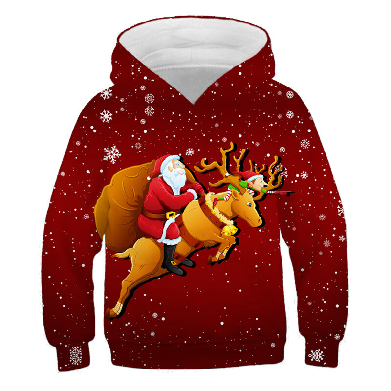 Santa Claus Hoodies Cartoon 3D Print  Baby Boy sweatshirts Girls Hoodies Children's Clothing Christmas Gift Autumn Pullovers