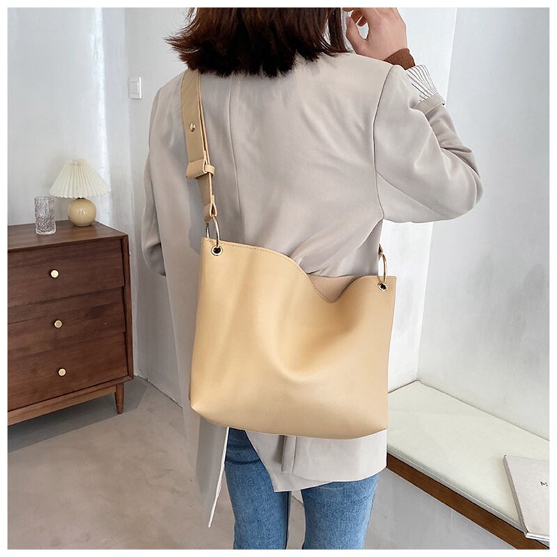 2021 Summer Simple Cute Solid Color PU Leather Shoulder Bags For Women Handbags Female Travel Big Size Totes Bag