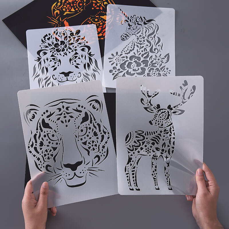 Ezone-modelo de desenho de animais, régua para desenhos, material de papelaria, pintura com régua, 1 peça