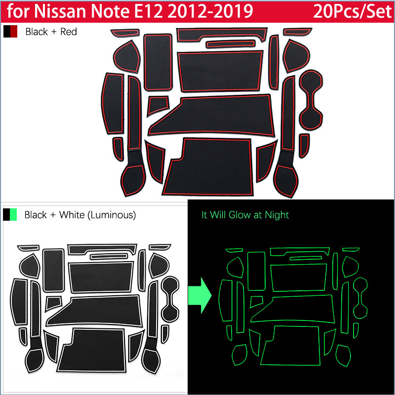 Dla Nissan Note E12 2012 2013 2014 2015 2016 2017 2018 2019 gumy Anti-slipmata maty do schowków na drzwiach kubek podkładka pod telefon maty do schowków akcesoria