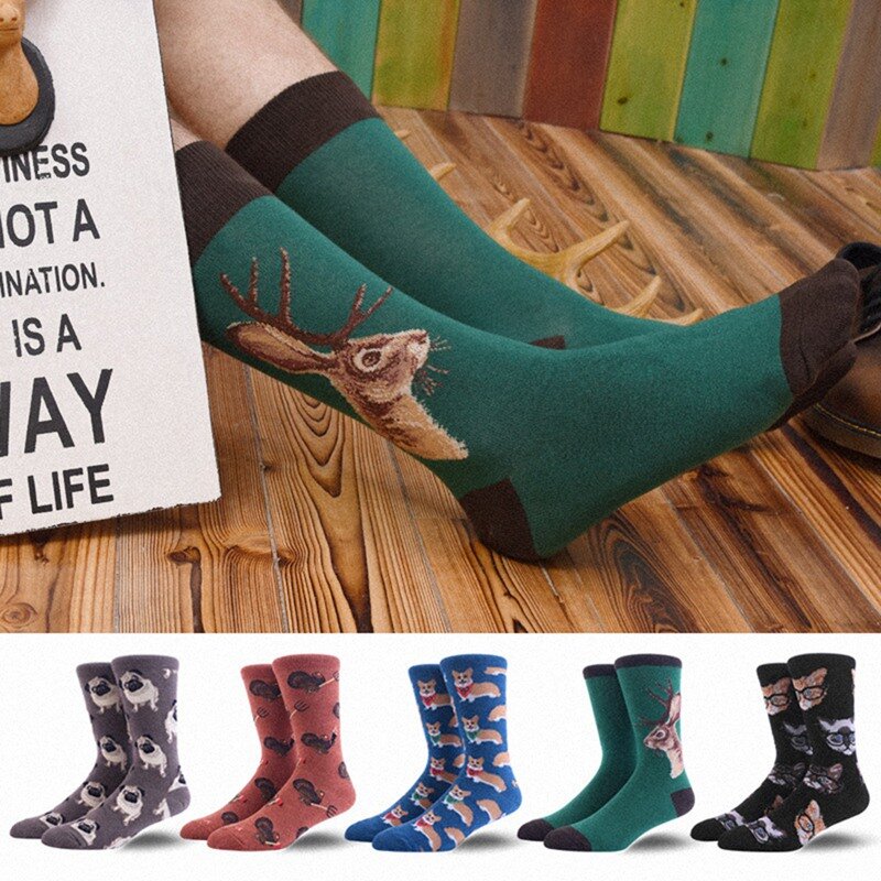 Chaussettes décontractées antidérapantes en coton respirant, accessoires de chaussures en Spandex, imprimés d'animaux, 14 couleurs