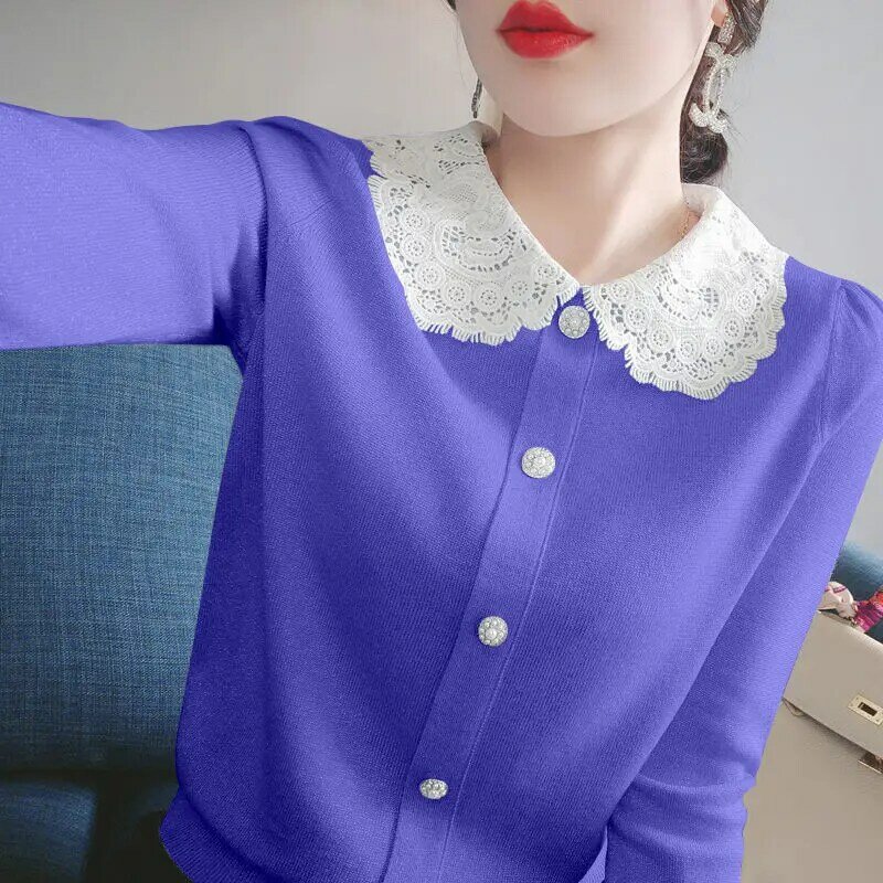 Camisa de malha com costura para boneca, camisa de outono e inverno feminina, novo estilo interno, fina e ocidental, cor sólida, 2020