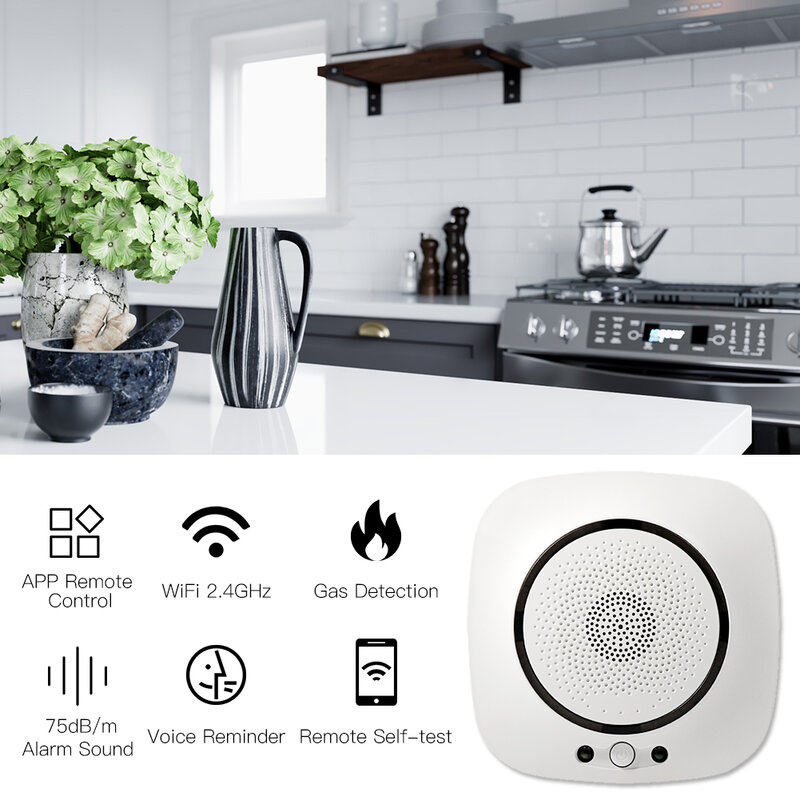 Sensor de Gas inteligente con WiFi para el hogar, Detector de fugas de monóxido de carbono, seguridad contra incendios, Control por aplicación Tuya
