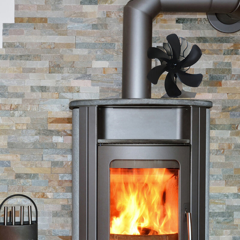 New Black Fireplace 6 Blade Heat Powered Stove Fan Log Wood Burner Eco Friendly Quiet Fan Home Efficient Heat Distribution