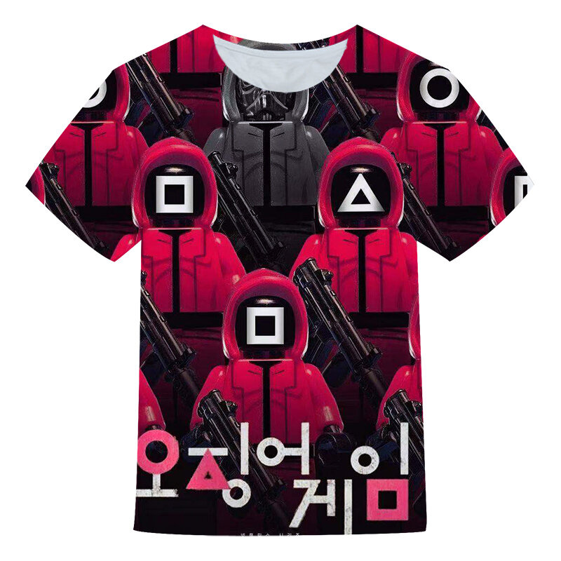 Camiseta Popular de la serie de TV coreana para niños y niñas, camisa con estampado 3D de calamar, ropa informal de moda, camisetas de Hip-Hop para Halloween