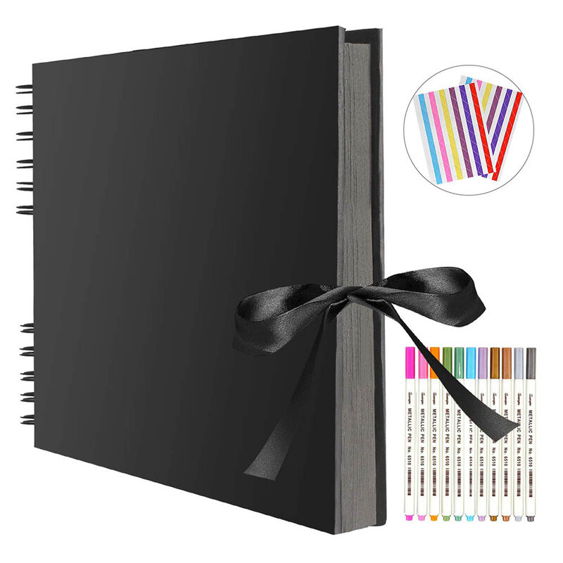 Libro de memoria de páginas negras TY 80, álbumes de fotos artesanales, cubierta de álbum de recortes, álbum de Papel Kraft para regalos de aniversario de boda, libros de memoria