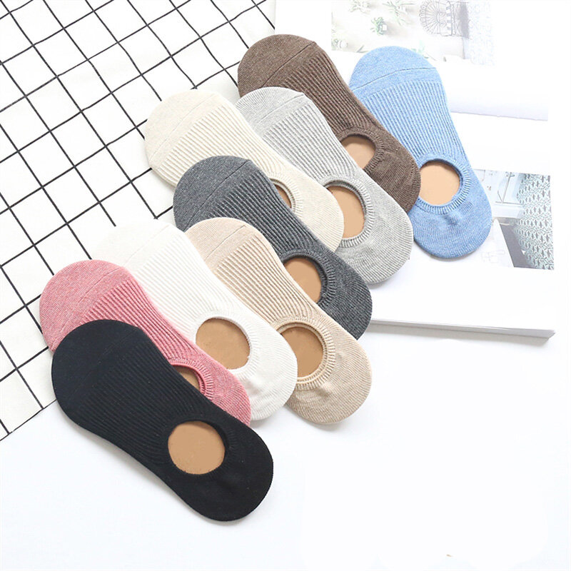 5 Pairs Solid Color Socks Women Boat Socks Invisible Girls Cotton Women Spring Summer Fashion Shallow Silicone Sock slipper