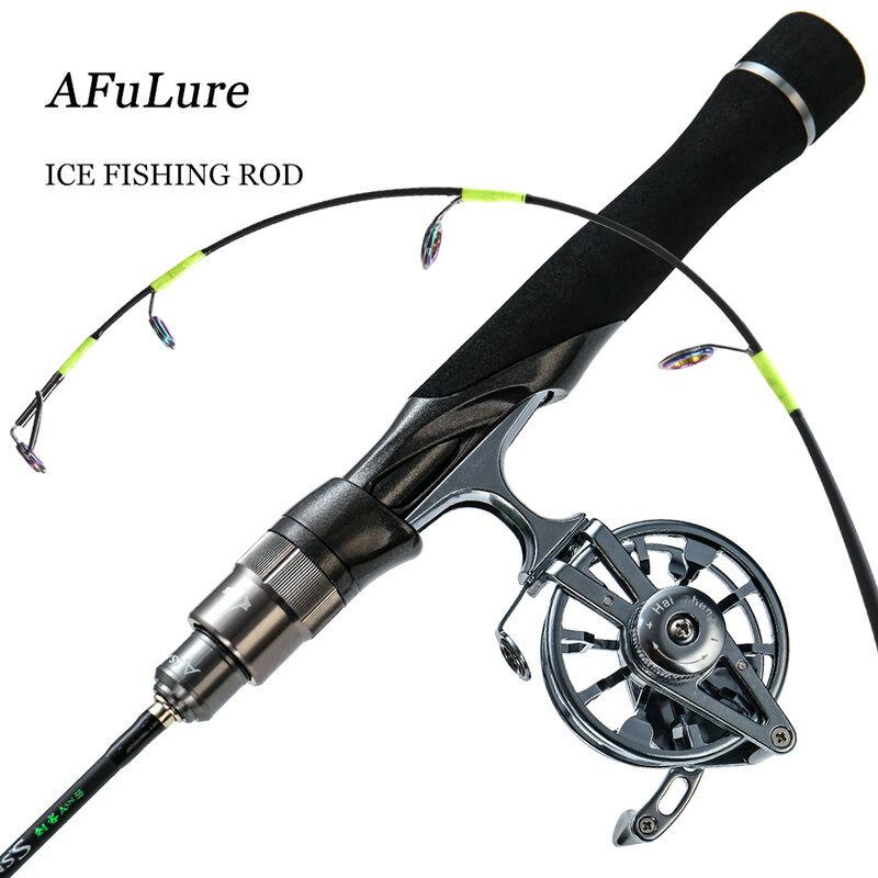 AFuLure-caña de pescar en hielo, carrete de pesca de hielo, aparejos de pesca de invierno, 55cm 65cm 75cm, 2 secciones, giratorio portátil