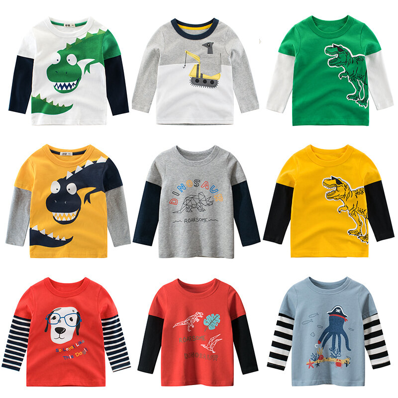 Jungen T Shirt Tops Lange-Sleeve Kleinkind Baby Mädchen Kinder Kinder Baumwolle Mode Herbst Frühling Drucken Auto für 2 3 4 5 6 7 8 jahre