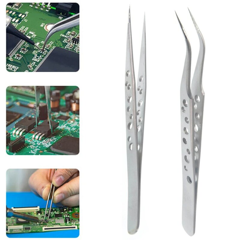 Pinzas electrónicas industriales, herramientas de reparación de teléfonos, rectas y curvadas antiestáticas, de precisión, acero inoxidable