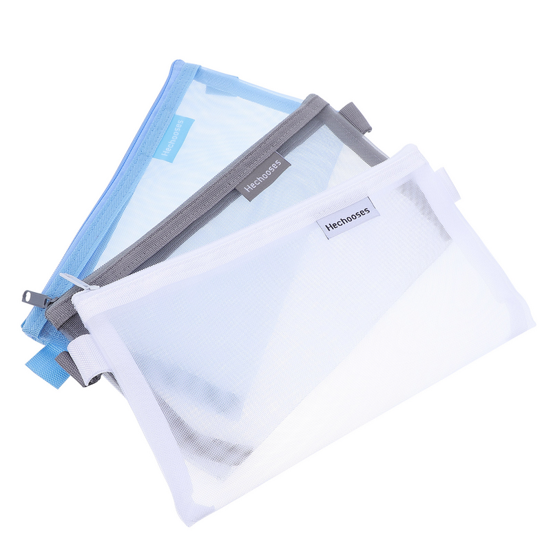 3pcs transparente malha lápis casos papelaria recipientes estudantes suprimentos (sortidas cor)