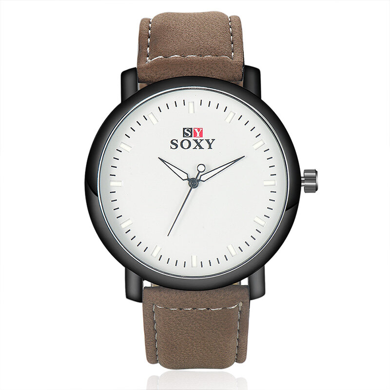 Soxy desalfandegamento masculino moda casual relógios de quartzo grande dial simples esporte masculino relógio presente para menino pulseira de couro masculino relojes