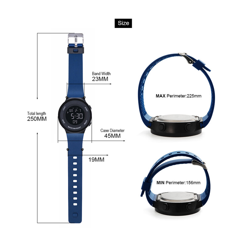 Мужские спортивные цифровые часы с заменяемым ремешком, секундомер с будильником Chrono 3ATM водонепроницаемый