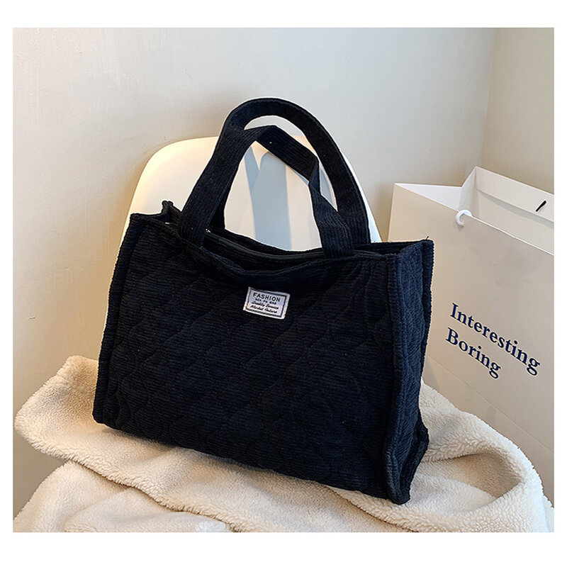 New Fashion Corduroy Tote Bags For Woman Rhomboid Embroidery Thread Large Capacity Shoulder Bag Niche Luxury Casual Handbag Sac