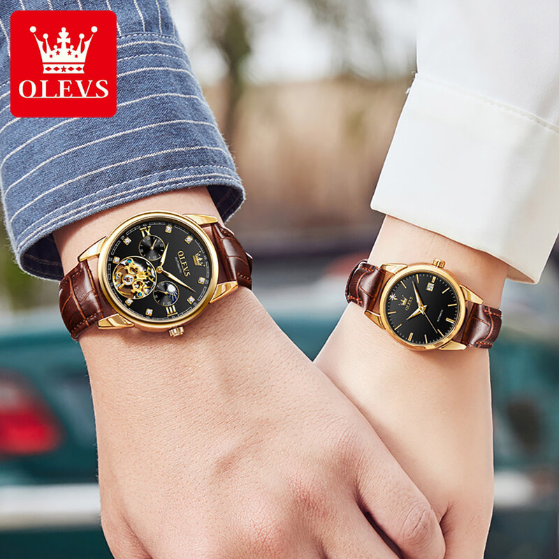 2021 olevs nova moda senhoras casal relógio mecânico masculino marca de luxo senhoras relógio masculino casal relógio 3601