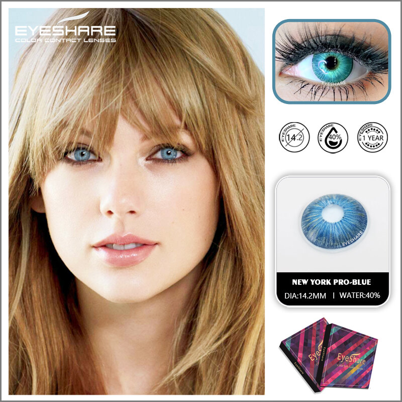 Eyeshare cor lentes de contato 1 par feminino olho cosméticos maquiagem contatos olhos azul marrom colorido lente anual colorido contactlen