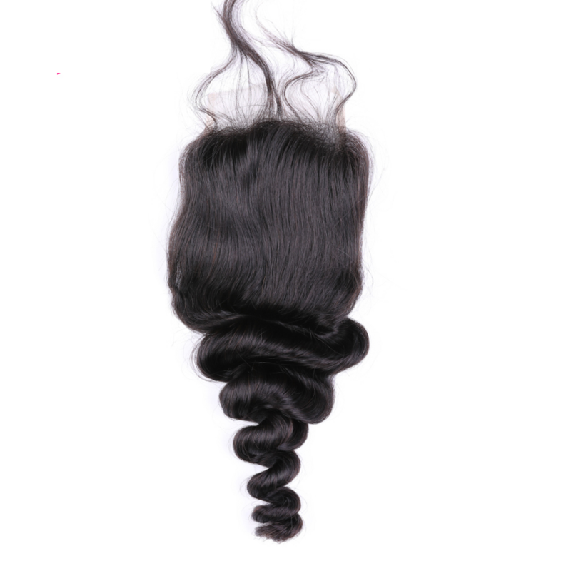 Perruque Lace Closure Remy brésilienne à Loose Wave, cheveux 100% naturels, couleur naturelle, 4x4, 8 à 22 pouces seulement