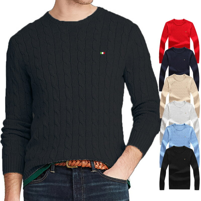 Suéter con bordado de bandera para hombre, Jersey informal de manga larga con cuello redondo, suéteres de punto sólidos, P8519, novedad, otoño e invierno, 2021