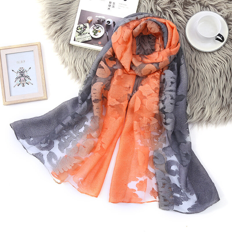 Hollow Out Gradient Scarf Korean Style Tie-Dyed Pattern Fashion Sunscreen Sweet Female All-Match Gifts Temperament Adults Shawls
