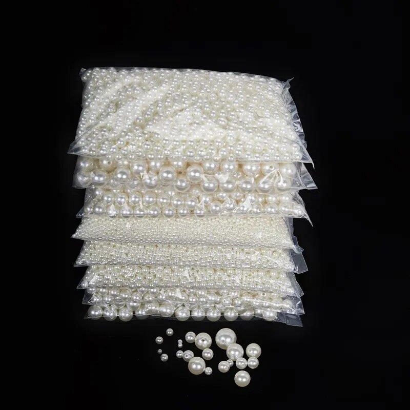 Cuentas de perlas de imitación acrílicas para mostrador, abalorios sueltos sin agujero, de plástico, redondos, Beige, de 2-18mm, joyería artesanal