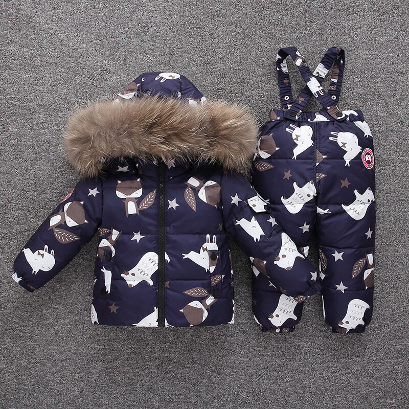 Conjunto de abrigo con Cuello de piel con capucha para niños, chaqueta de invierno para chico y niña, trajes para nieve chico de dibujos animados, 2-5 años