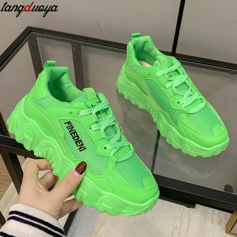 2021 novo amarelo verde sapatos casuais sapatos de plataforma feminina tênis de cor doce das sapatilhas femininas primavera sapatos cunhas