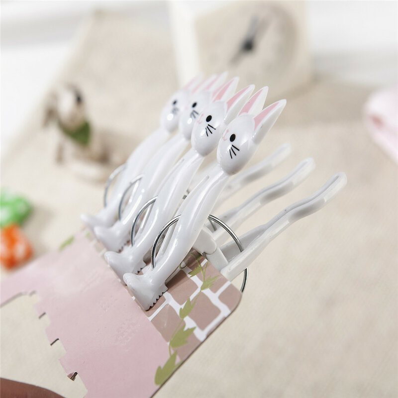 4pcs Cute Cat Plastic Clips Laundry Hanging Clothes Pins Household Clothespegs Beach Towel Clips Clamp Snacks Sealing Clips