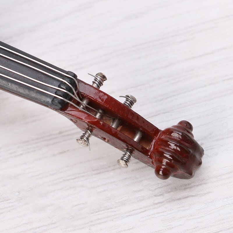 Mini violino em miniatura de 7cm, instrumento musical, modelo de madeira com suporte e estojo