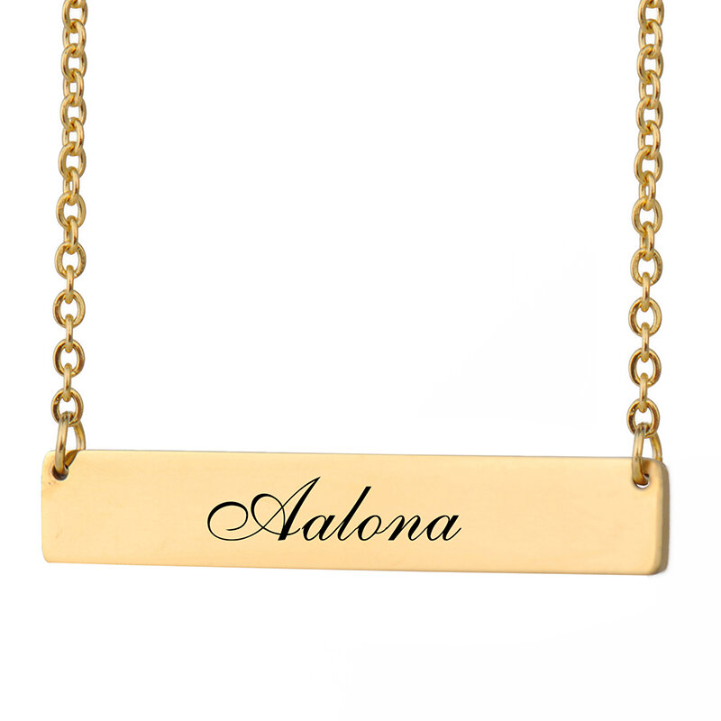 Custom Nameplate Necklace Women Name Aalona Bar Pendant Best Friends Jewelry Birthday Gifts Stainless Steel Size 40 X 7mm