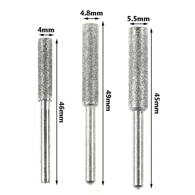 5Pcs Diamond Coated Cylindrical Burr 4.0mm 4.8mm 5.5mm Chainsaw Sharpener Stone File Chain Saw Sharpening Carving Grinding Tools