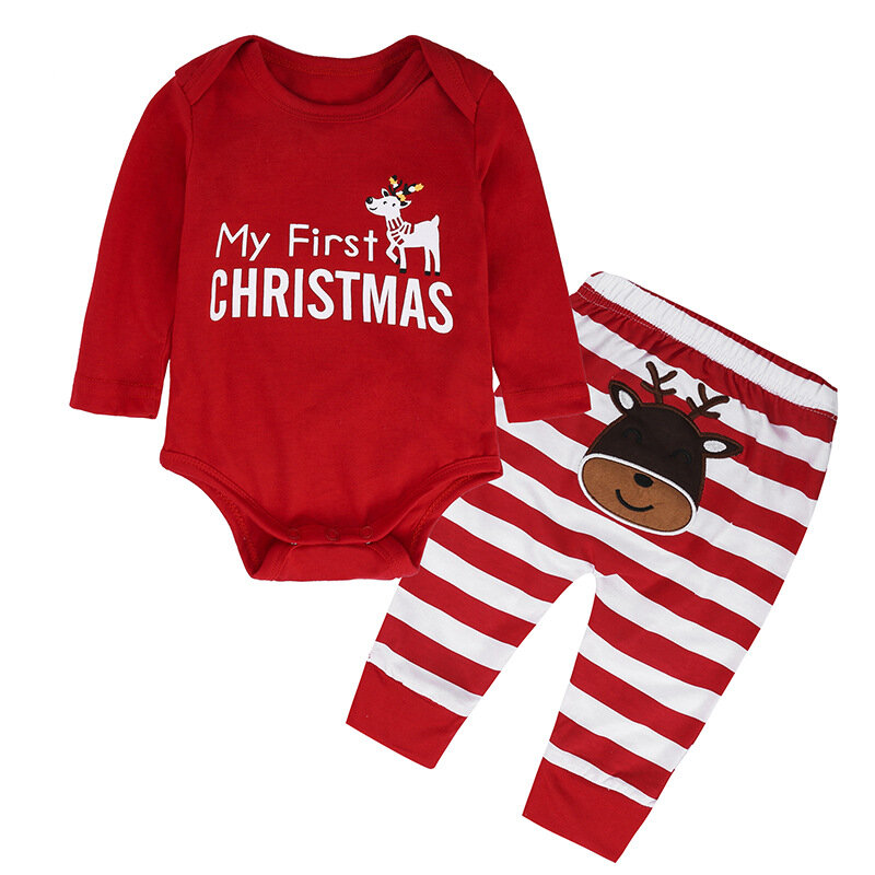 Baby Boy Girls My First Christmas outfit Letter pagliaccetto bambini Newborn Boys Girl Xmas Set Autumn Clothing 2PCS Stripe Pant Suit