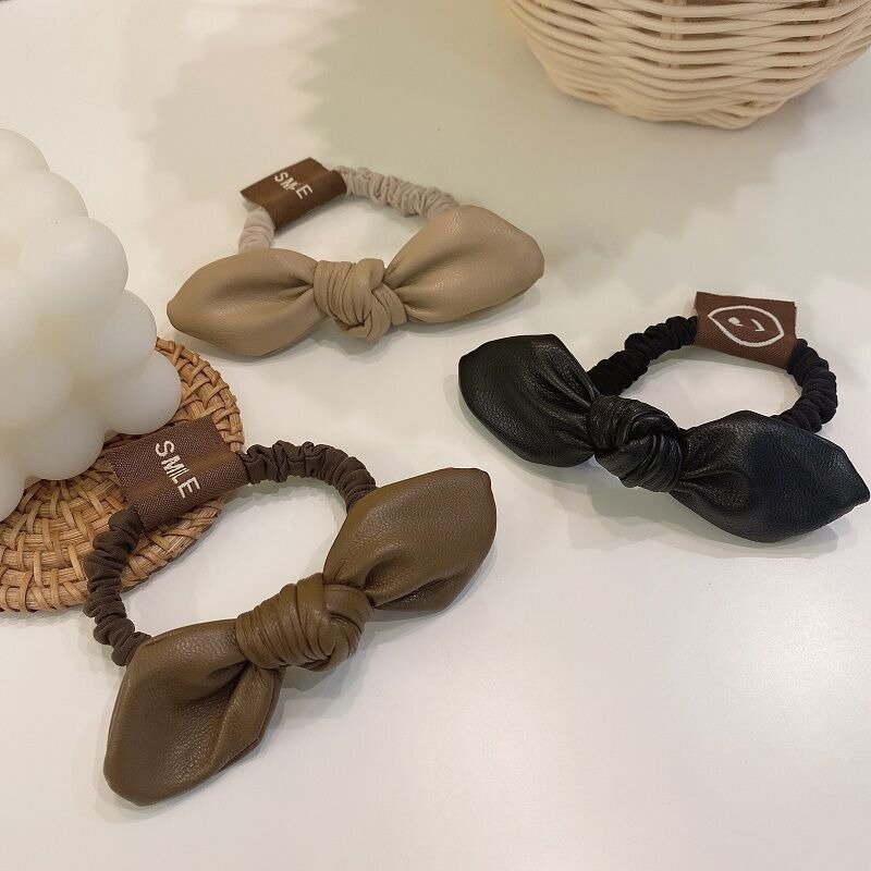 Vintage PU Leather Hair Clips Scrunchies Rope Solid Headwear for Women Girls Fashion Barrettes Chic BB Hairpins Hair Accessories
