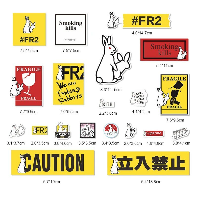 20Pcs Persoonlijkheid Tij Merk FR2 Stickers Waterdicht Voor Koffer Koelkast Skateboard Auto Accessoires Sticker