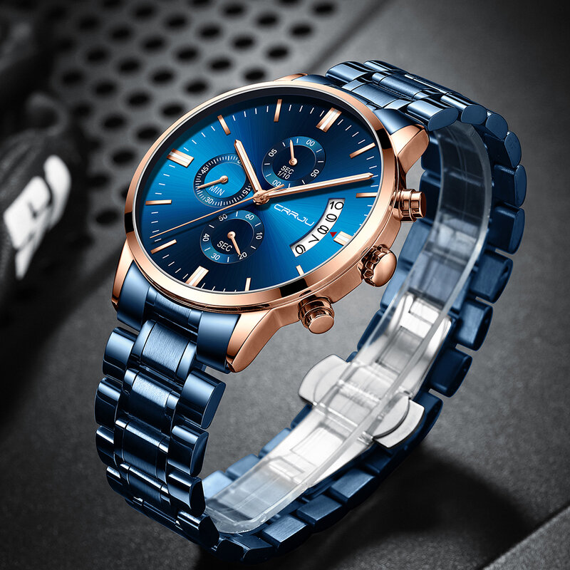 CRRJU nowy męski zegarek kwarcowy duża tarcza zegarek biznesowy ze stali nierdzewnej zegarek sportowy wodoodporny zegar męski Relogio