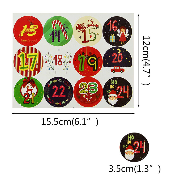 120Pcs Ronde Nummer 1-24 Lijm Nummer Sticker Kerst Advent Kalender Stickers Countdown Koekjes Snoep Zak Afdichting Stickers