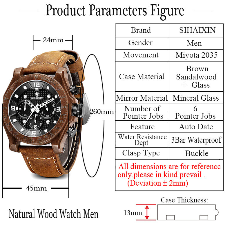 Relógio de madeira masculino, à prova d'água, data, couro vermelho, luxo, quartzo, relógios de pulso, masculino, madeira, dropshipping