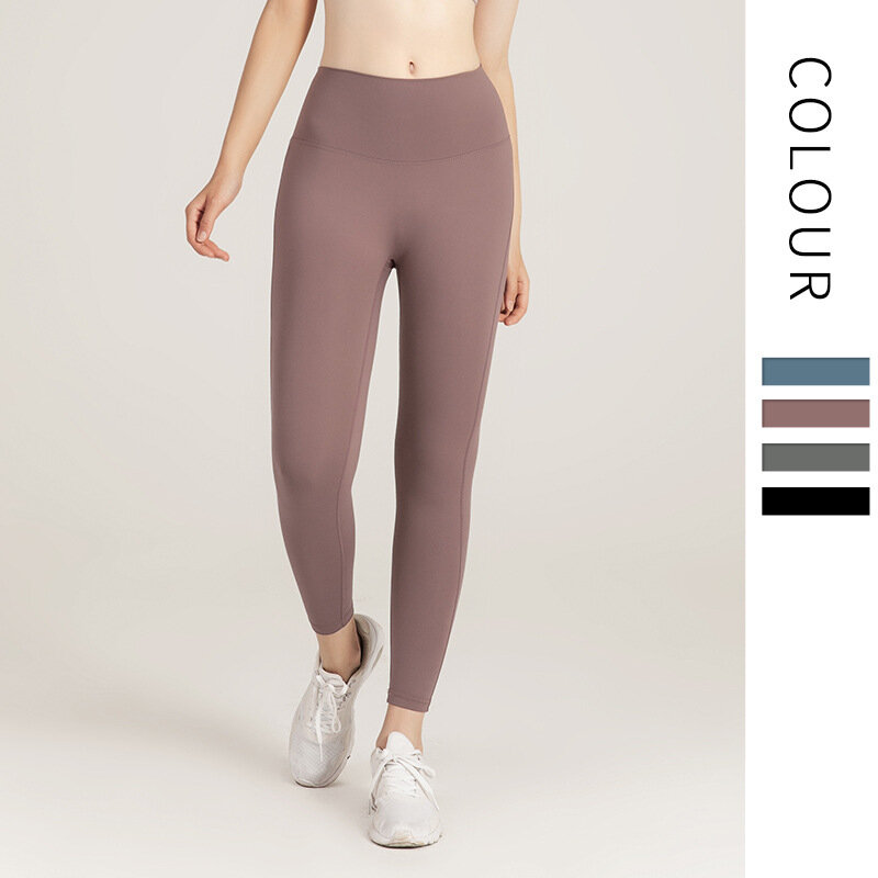Pantalones deportivos para mujer, mallas elásticas de Color liso para Yoga, pantalones de cintura alta para Fitness, mallas, pantalones deportivos para mujer