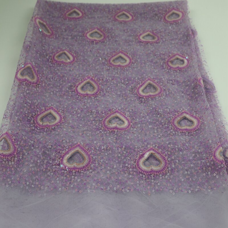 Tule tecido de renda 5 metros padrão amor tecido do laço nigeriano tecido do laço 2021 alta qualidade africano laço suíço francês