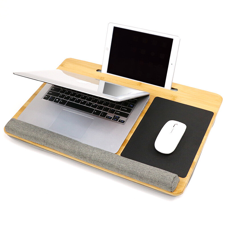Support de bureau portable en bambou avec repose-poignet et tapis de souris, s'adapte aux ordinateurs portables jusqu'à 17 pouces
