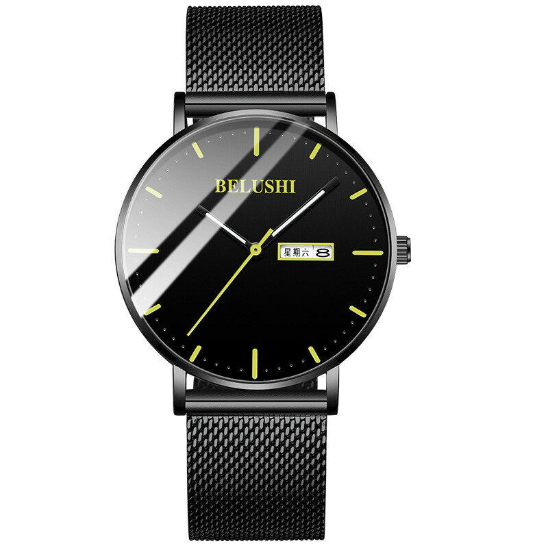 Часы BELUSHI мужские ультратонкие, модные минималистичные простые деловые кварцевые с сетчатым ремешком из нержавеющей стали