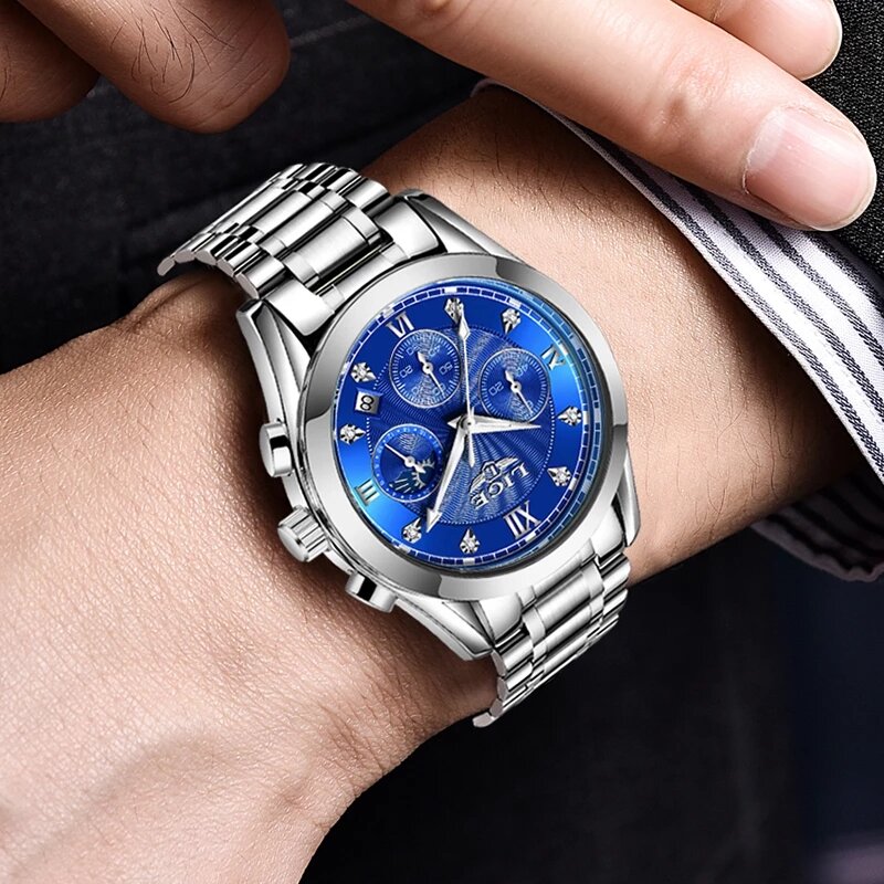 LIGE 2020 Neue Mode Blau Herren Uhren Top Marke Luxus Uhr Sport Chronograph Wasserdicht Quarz Uhr Männer Relogio Masculino