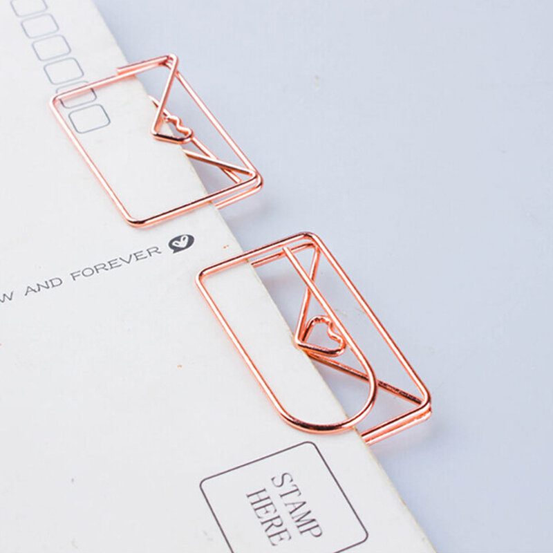 12PCS clip di carta a forma di cuore in metallo clip di marcatura segnalibro divertente in oro rosa cancelleria per ufficio SD & HI