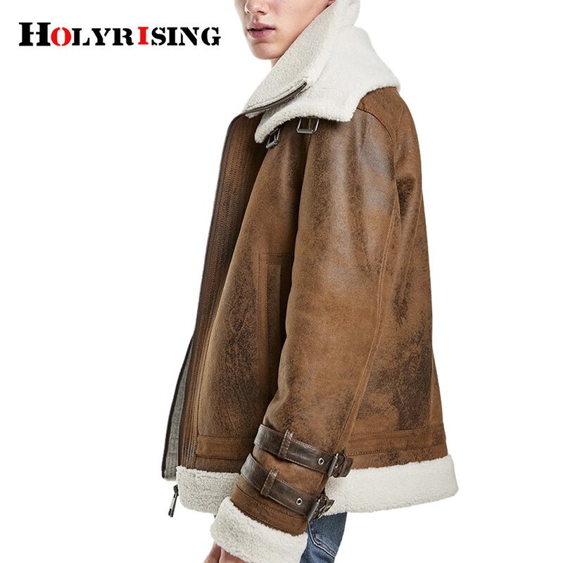 Jaqueta de inverno masculina com gola dupla, casaco de lã de corvino, jaqueta de inverno super quente da moda, 2 cores, casaco de couro 19245